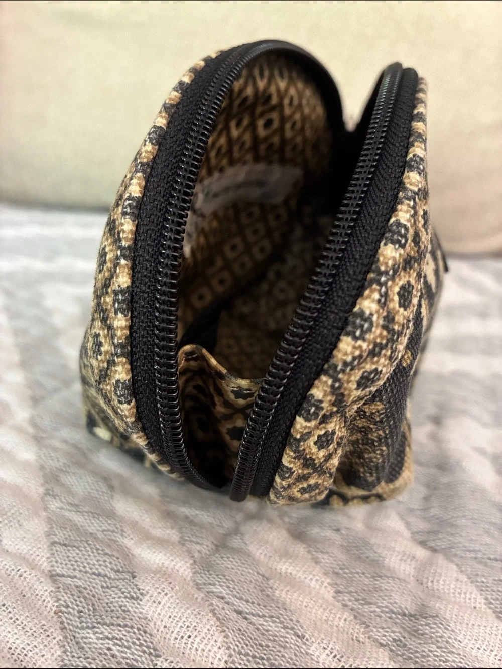 Fossil Black Tan Paisley Canvas Makeup Bag Cosmetic Pouch -- Y2K